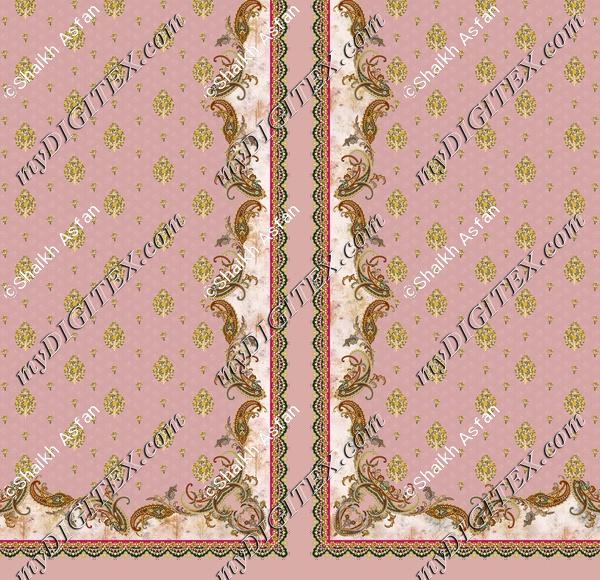 Mughal Paisley Border Panel Print – Ethnic Design for & Kurti Set