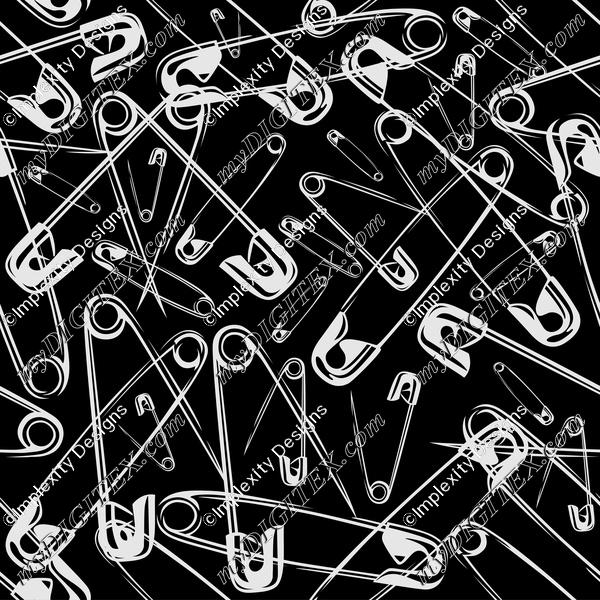 Safety Pins (silver on  black)