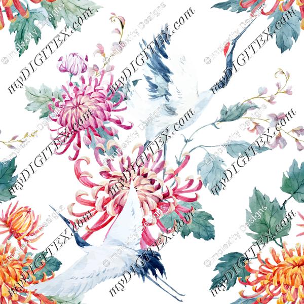 Floral Cranes (on white)