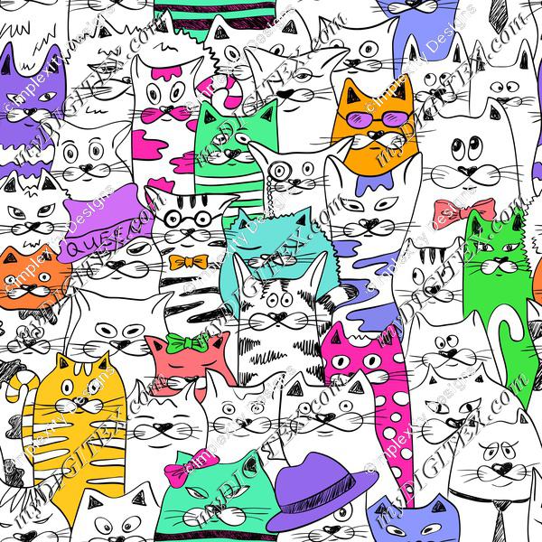 cartoon cats funky Animal | Cartoon | Kidswear - fabric pattern 