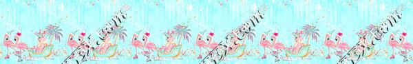 Tropical Christmas Flamingos Blue Print