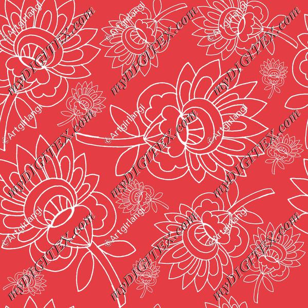red background white floral hand drawn