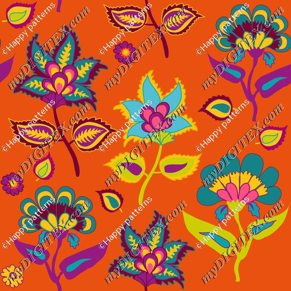 indian Kalamkari Pattern on orange