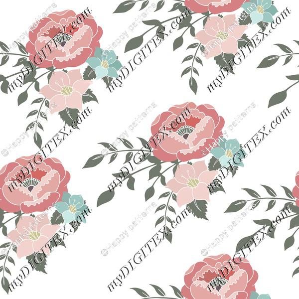 Romantic English home Pink Floral,on White