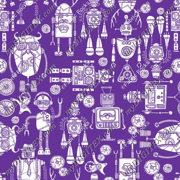 White Robots on Purple