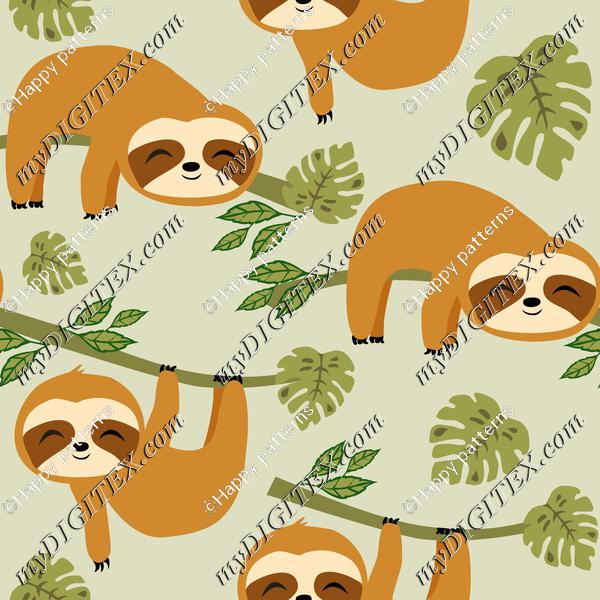 Cute Baby Sloths on Green