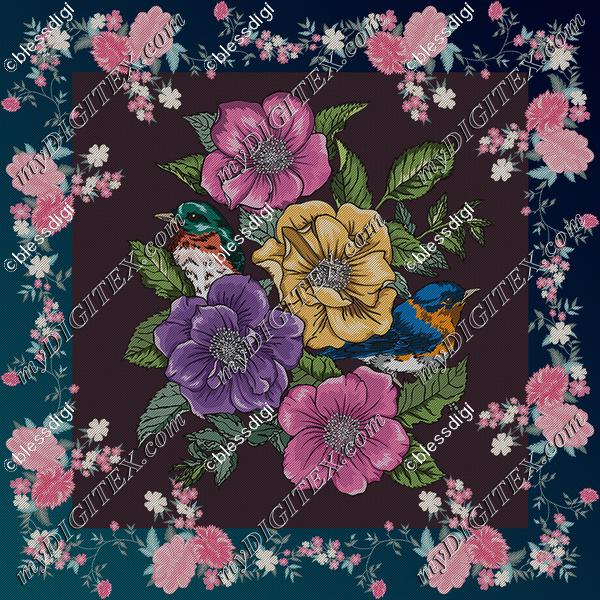 floral scarf detailing with beautiful birds