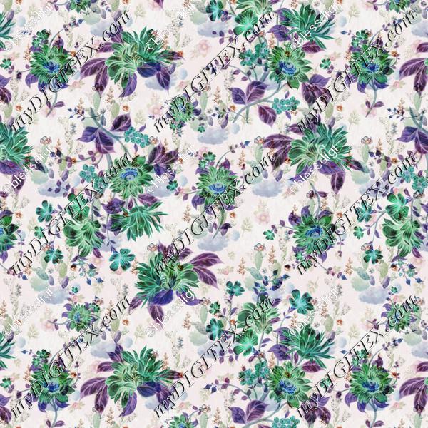 combination of green and purple floral pattern with water color background