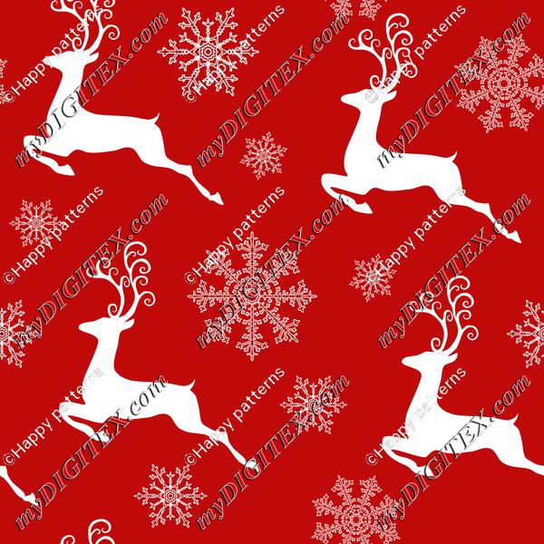 Christmas New Year Pattern Deer and Snowflakes On Red