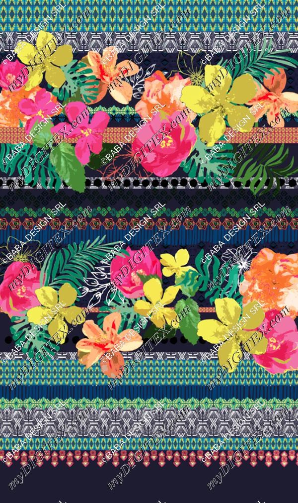 Matthew Williamson inspired Tropical print_ Carnival_Tropical - edit stitch detail into carnival drawings?