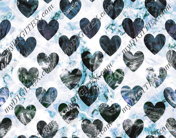 Blue Marble Textured Hearts Valentine pattern