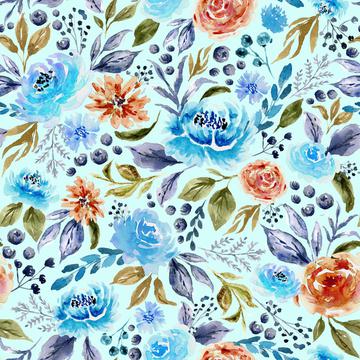 Floral Watercolor Garden V01 Light Blue Rev