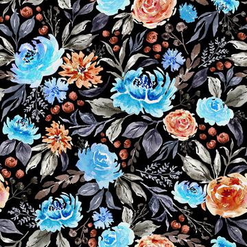 Floral Watercolor Garden V02 DarkGray Rev