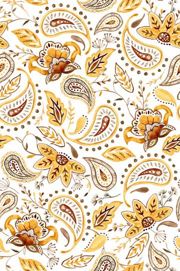 Lovely Paisley Florals Mustard Rev1