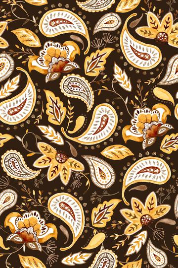 Lovely Paisley Florals Mustard-Brown