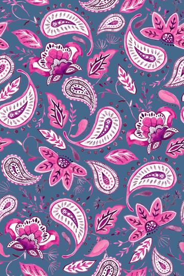 Lovely Paisley Florals Pink-BlueishGray