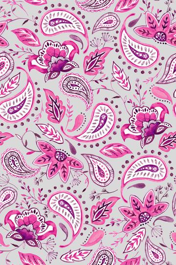 Lovely Paisley Florals Pink-LightGray