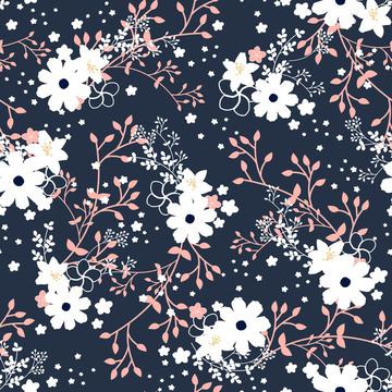 Navy Blue Pink Floral Garden-01