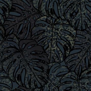 jungel_warrior_-_nighttime_tropics_-_monstera_-_leaves_-_leopard_-_tonal_-_dark_-_blue_