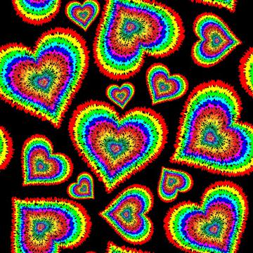 rainbow hearts on black