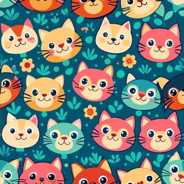 Cute cats on a blue background