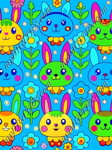 Cute bunnies on a blue background