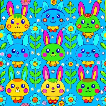 Cute bunnies on a blue background