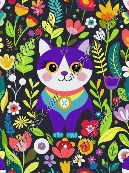 Cats and flowers pattern