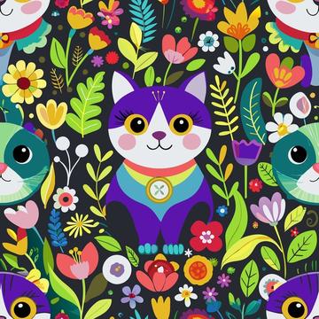 Cats and flowers pattern