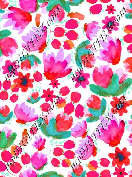 Bright Watercolor Flowers Pinks Greens