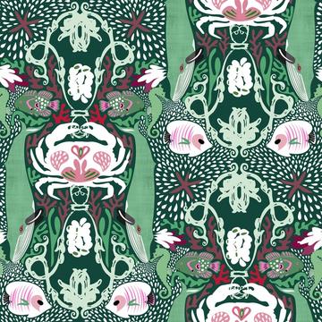 Nautical Ocean Life Greens Pinks White