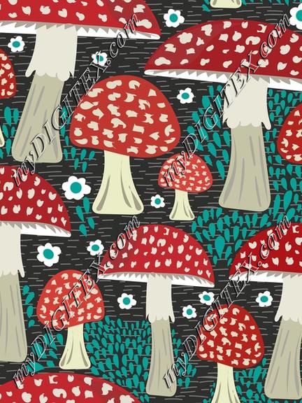 mushrooms fun retro red gray