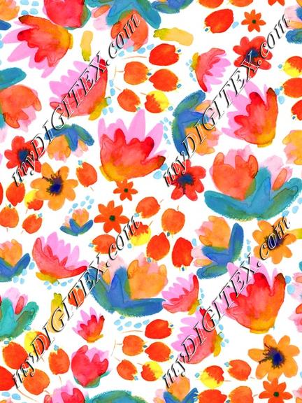 Floral Watercolor Hand Painted Red Pink Orange