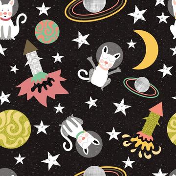 Cats in Space Cartoon Kids Fun Moon Stars Astronaut