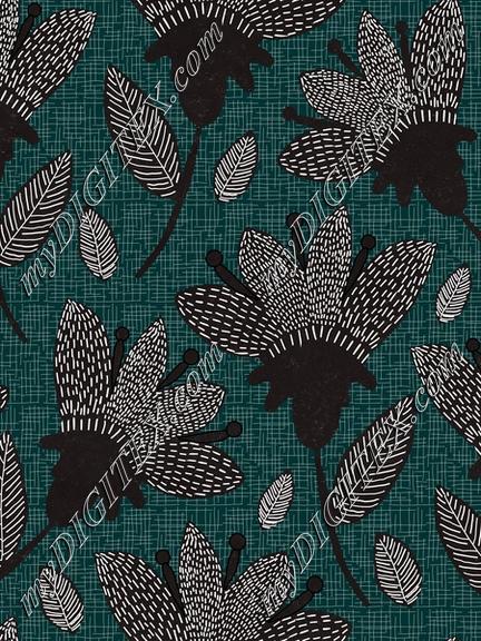 Large Abstract Floral Texture Green Black