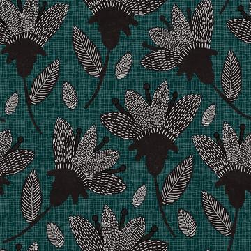 Large Abstract Floral Texture Green Black