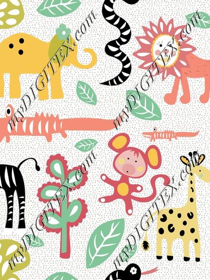 Jungle Animals Cartoon Nursery Elephant Lion Monkey Giraffe