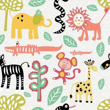 Jungle Animals Cartoon Nursery Elephant Lion Monkey Giraffe