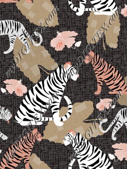 Tigers Jungle Floral Peach White Brown Black