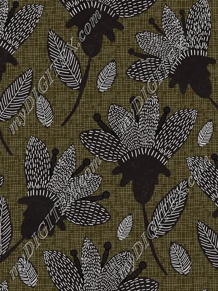 Bold Floral Abstract Simple Olive Green Black