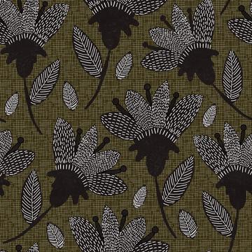 Bold Floral Abstract Simple Olive Green Black