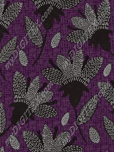 Bold Textured Floral Eggplant Black Texture