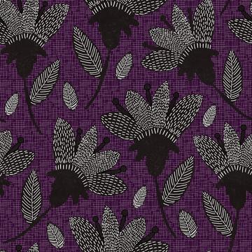 Bold Textured Floral Eggplant Black Texture