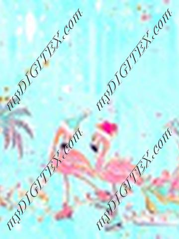 Tropical Christmas Flamingos Blue Print