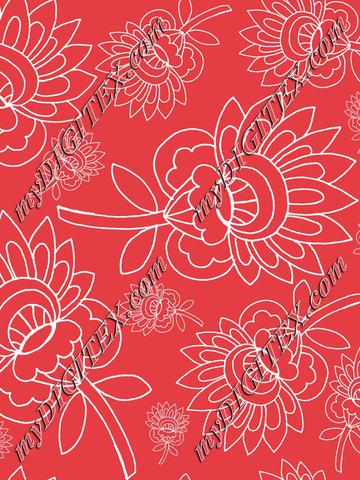 red background white floral hand drawn