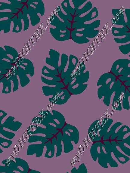 Tropical Leaves Quetzal Green on Purple