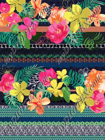 Matthew Williamson inspired Tropical print_ Carnival_Tropical - edit stitch detail into carnival drawings?