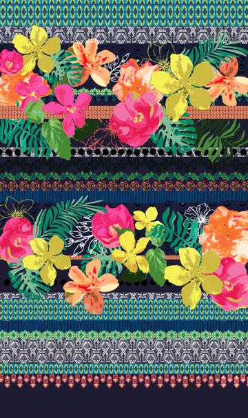 Matthew Williamson inspired Tropical print_ Carnival_Tropical - edit stitch detail into carnival drawings?